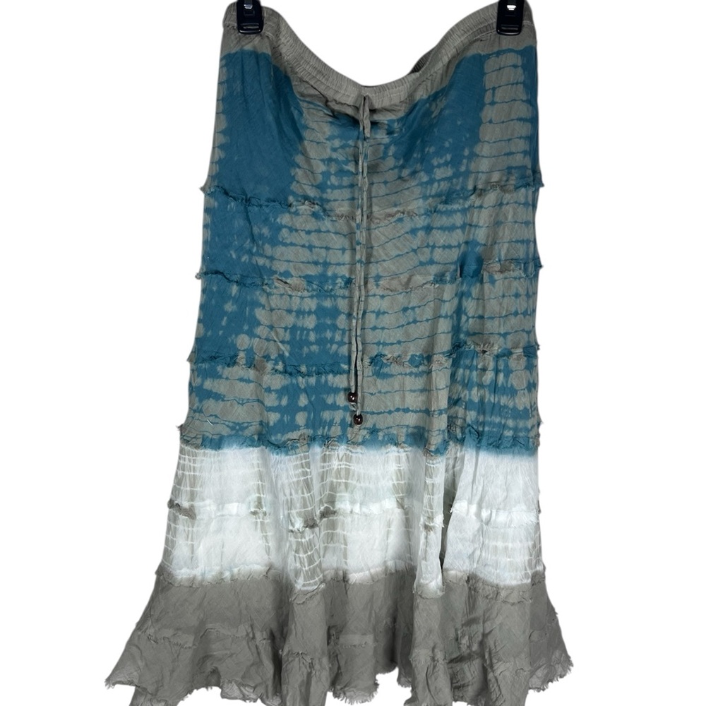 Metro Wear Blue and Gray Tie-Dye Tiered Midi Skirt Size L